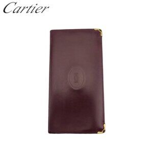 Cartier Long Wallet Mustline Bordeaux Leather Authentic Used